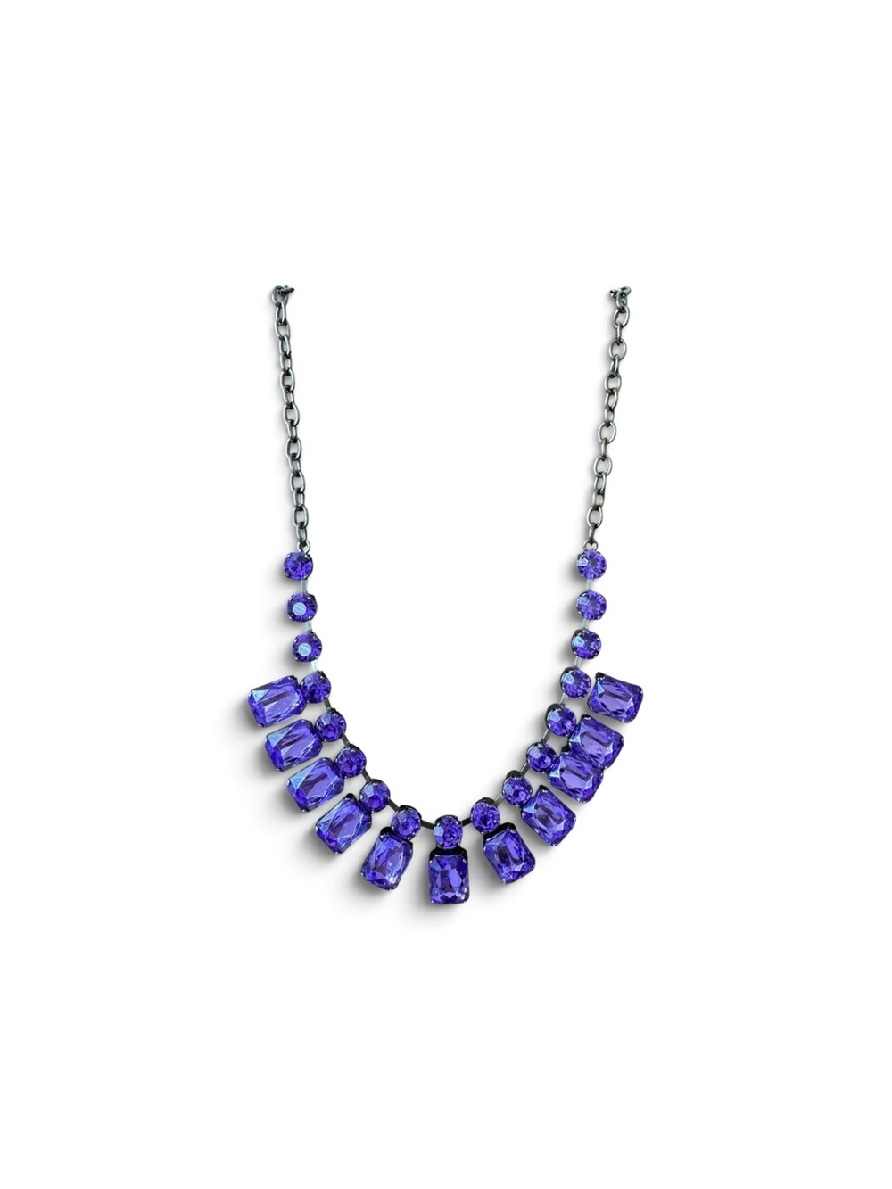 Purple Crystal Statement Necklace with Gunmetal Chain